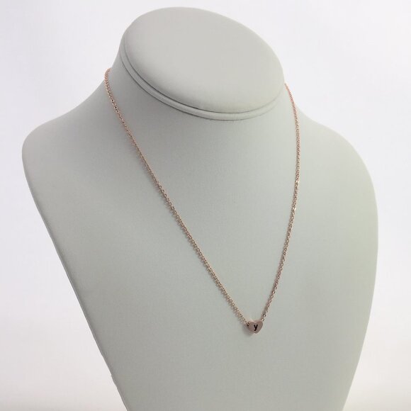 Jewelry necklace alphabet letter Y rose gold tone heart love minimalist dainty - Picture 2 of 5